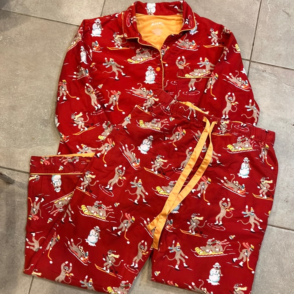 Set of Chunky Monkey flannel pajamas monkeys and snowmen skiiing !! Too cute !